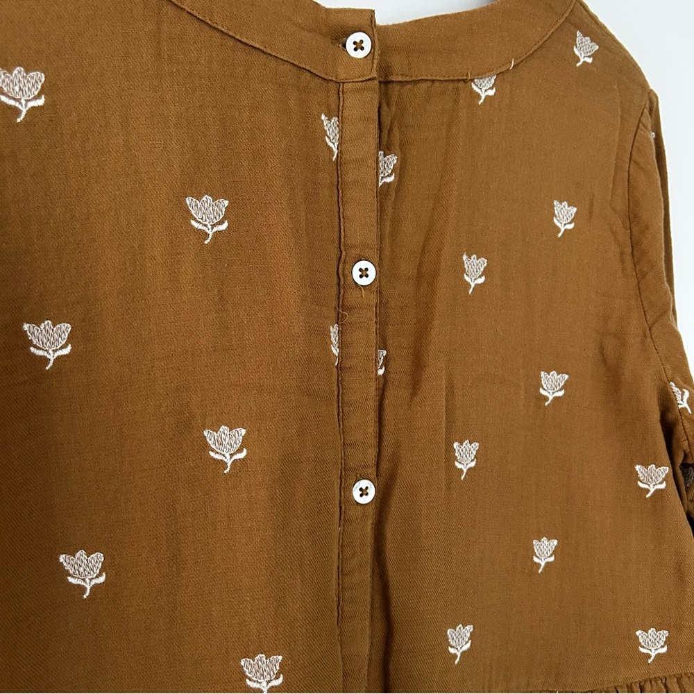 Rylee + Cru Mustard Brown Long Sleeve Midi Dress with Subtle Dot Print - Picture 5 of 13
